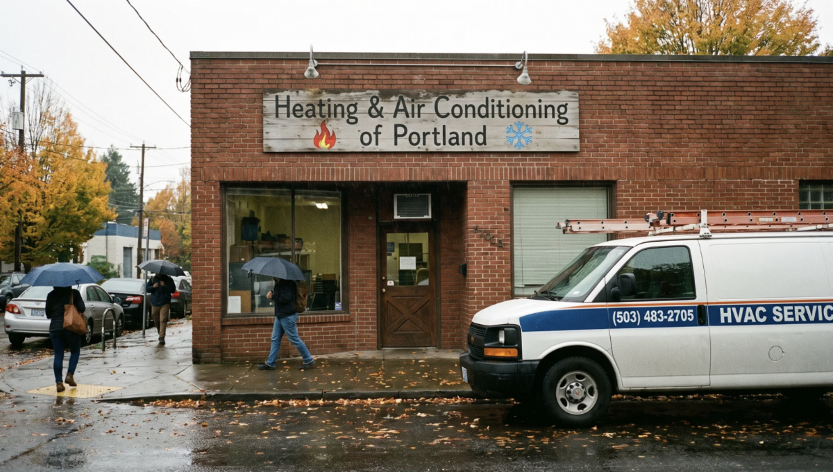 The Heating & Air Conditioning of Portland shop and service van on SE Hawthorne Blvd